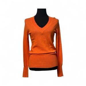 GAP Women's V-Neck Sweater in Bright Orange